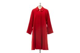 A BURBERRY LONG RED WOOL & CASHMERE COAT