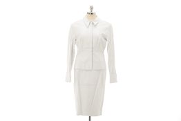 A MARQUES ALMEIDA WHITE LEATHER SKIRT & SHIRT SET