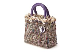 A CHRISTIAN DIOR TWEED WOOL & LEATHER MEDIUM LADY DIOR BAG