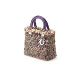 A CHRISTIAN DIOR TWEED WOOL & LEATHER MEDIUM LADY DIOR BAG