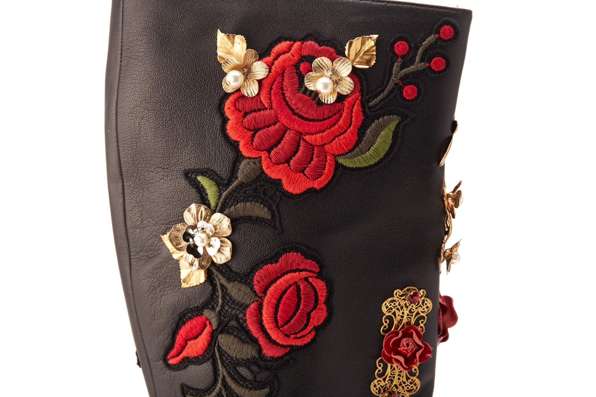 A PAIR OF DOLCE & GABBANA RED GOLD & BLACK ROSE BOOTS EU 39 - Image 3 of 8