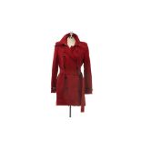 A BURBERRY DARK RED MID LENGTH TRENCH COAT