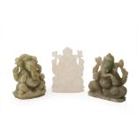 A GROUP OF THREE CARVED JADE/HARDSTONE MODELS OF GANESHA