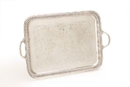 A SILVER PLATED TWIN HANDLED TRAY
