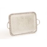 A SILVER PLATED TWIN HANDLED TRAY