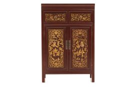 A PERANAKAN STYLE CARVED AND GILT SIDE CABINET
