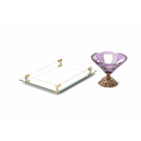 A CRYSTAL BONBON DISH & A RECTANGULAR GLASS TRAY