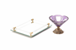 A CRYSTAL BONBON DISH & A RECTANGULAR GLASS TRAY