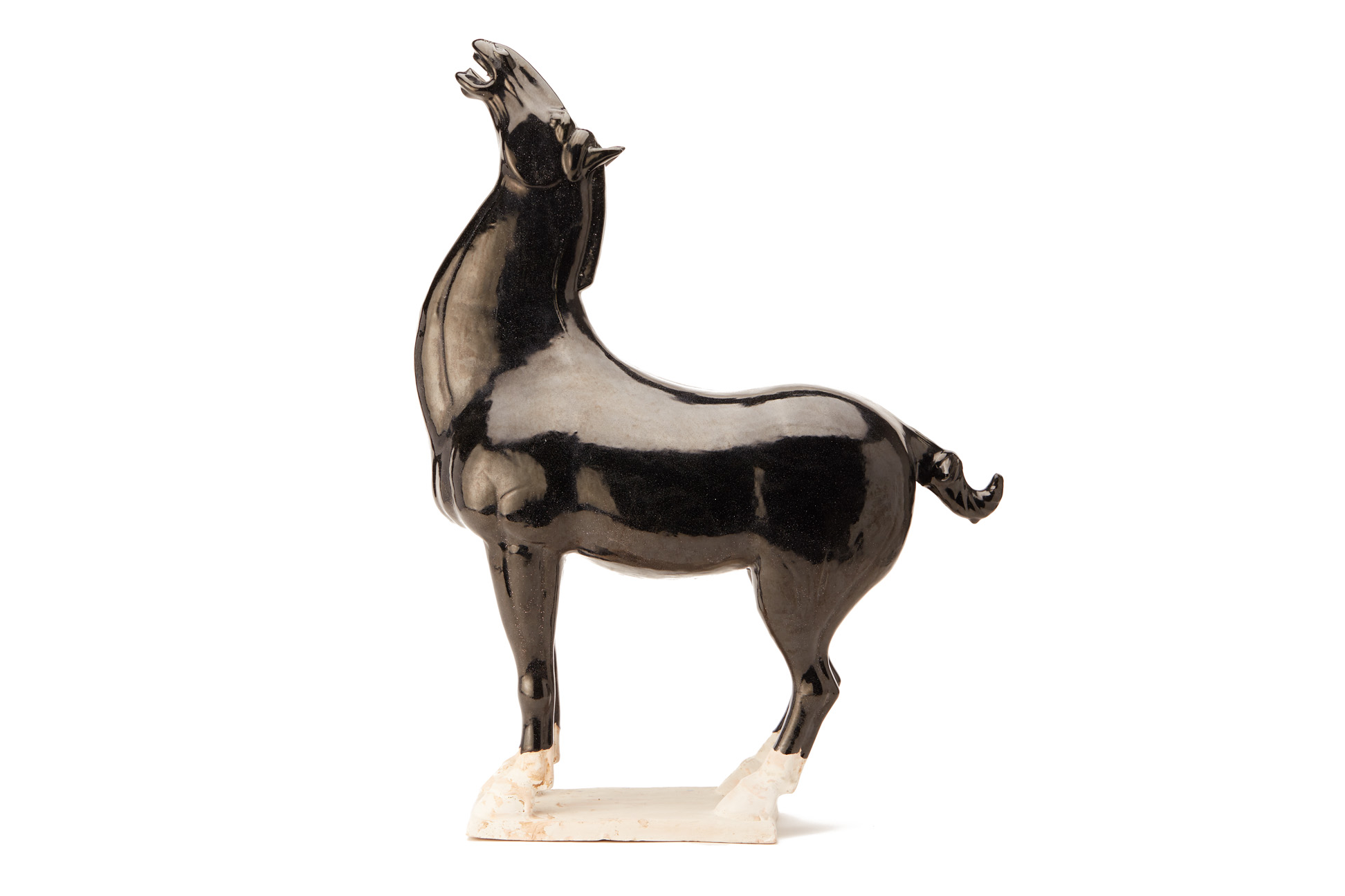 A PAIR OF CHINESE TANG STYLE BLACK GLAZED MODELS OF HORSES - Image 2 of 3