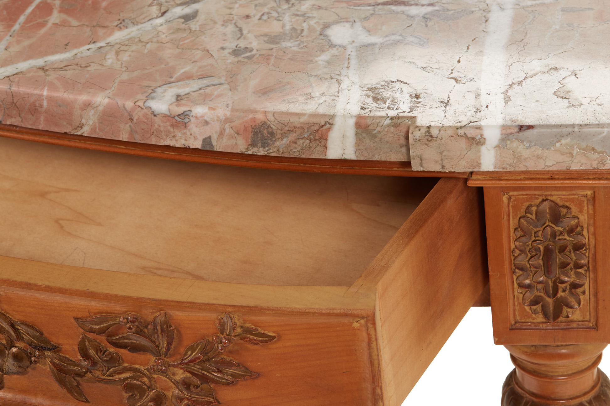 A FRENCH DEMI-LUNE MARBLE TOP CONSOLE TABLE - Image 5 of 8