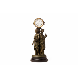 AN ANTIQUE FRENCH FIGURAL PATINATED SPELTER CLOCK