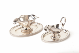 TWO SILVER PLATED SAUCE BOATS AND STANDS