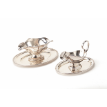 TWO SILVER PLATED SAUCE BOATS AND STANDS