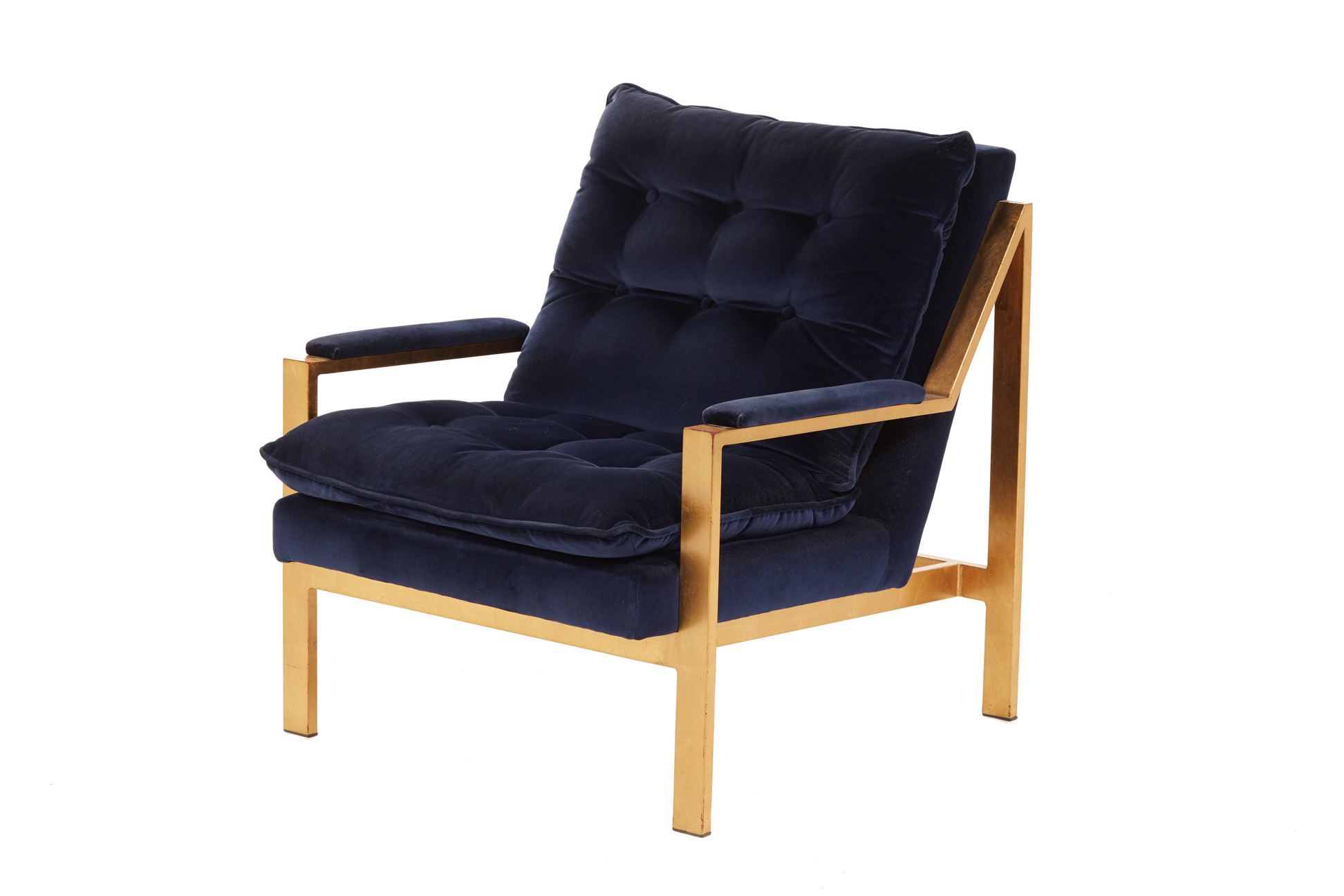 A CONTEMPORARY BLUE VELVET CHAIR