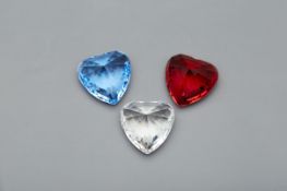 THREE SWAROVSKI CRYSTAL HEARTS PAPERWEIGHTS