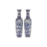 A PAIR OF MONUMENTAL CHINESE BLUE AND WHITE PORCELAIN VASES