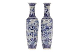 A PAIR OF MONUMENTAL CHINESE BLUE AND WHITE PORCELAIN VASES