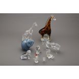 A GROUP OF NINE GLASS & CRYSTAL FIGURINES