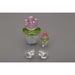 TWO SWAROVSKI CRYSTAL FLOWERS & TWO MICE