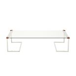 A CONTEMPORARY GLASS & CHROME COFFEE TABLE