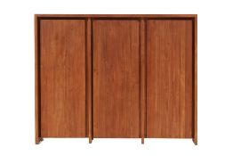 A TALL TIMBER SHOE CABINET