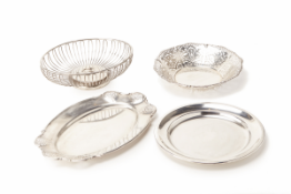 A GROUP OF SILVER PLATED BASKETS AND DISHES