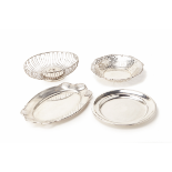 A GROUP OF SILVER PLATED BASKETS AND DISHES