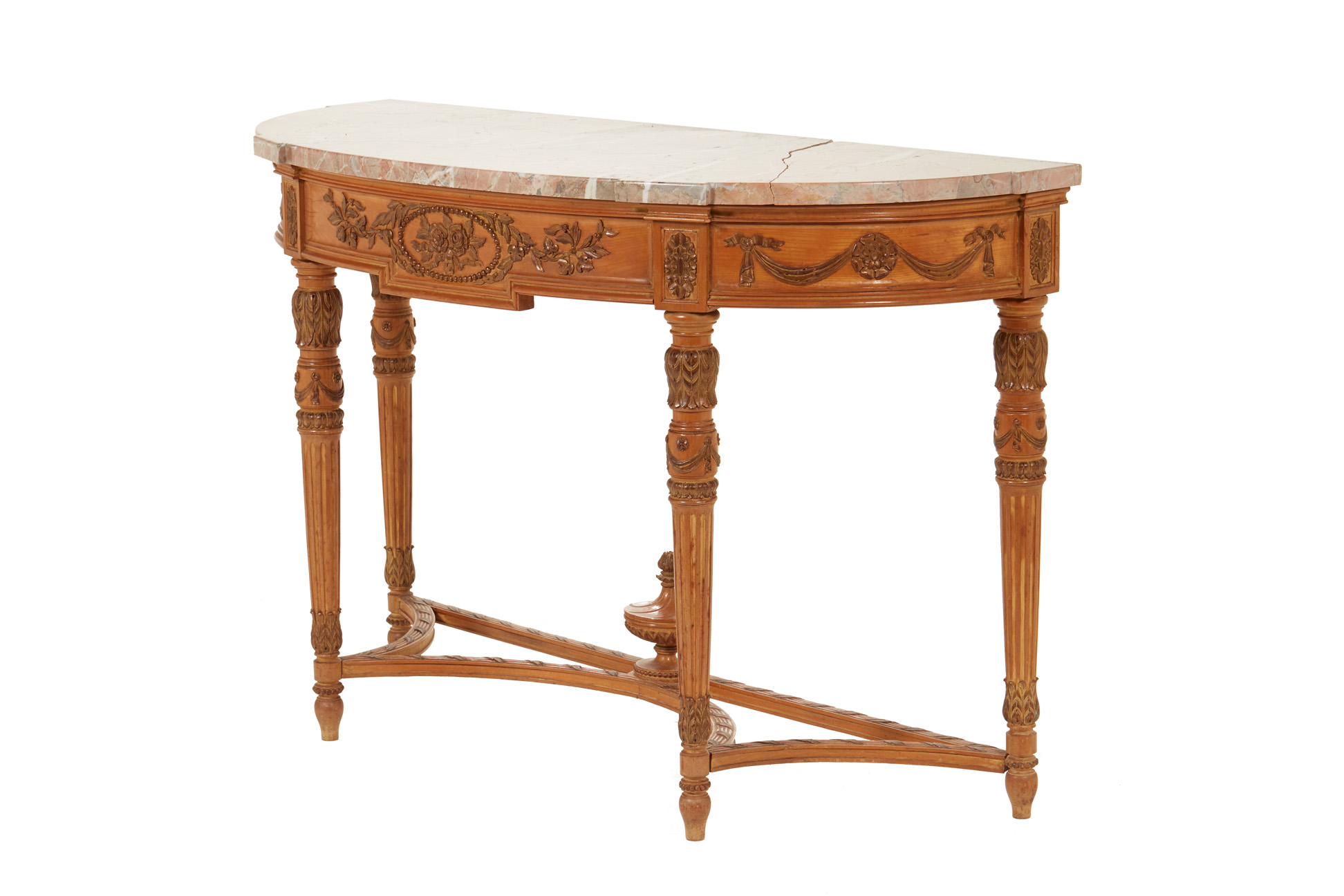 A FRENCH DEMI-LUNE MARBLE TOP CONSOLE TABLE - Image 2 of 8