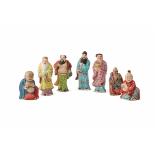 A GROUP OF SEVEN CHINESE POLYCHROME FIGURES