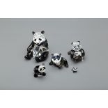 FIVE SWAROVSKI PANDA FIGURES