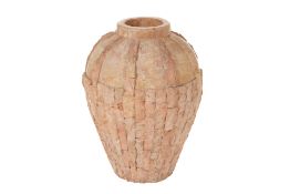 A TALL TERRACOTTA & MARBLE POT