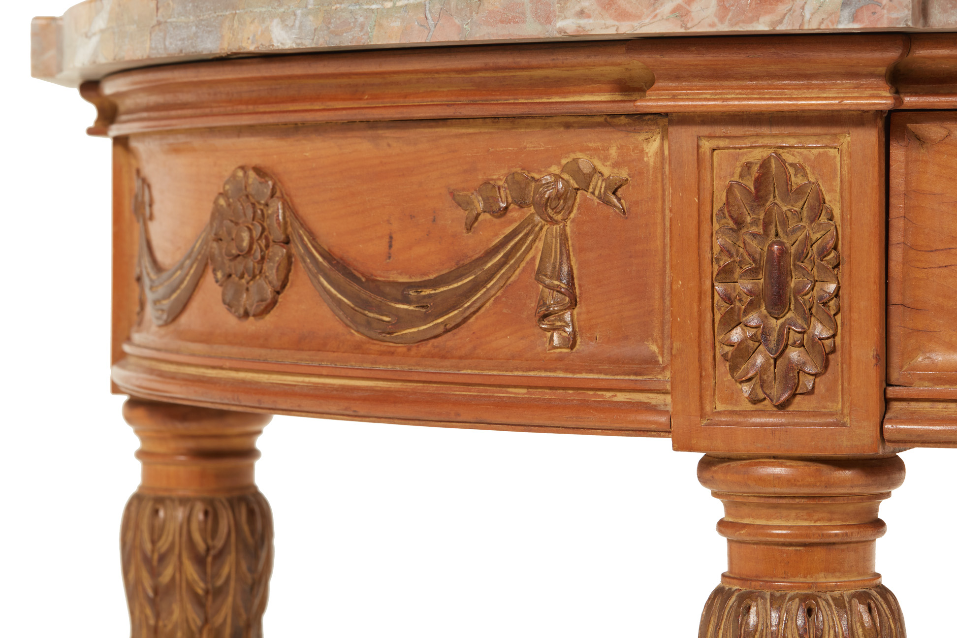 A FRENCH DEMI-LUNE MARBLE TOP CONSOLE TABLE - Image 4 of 8