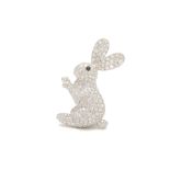 AN 18K WHITE GOLD & DIAMOND RABBIT BROOCH