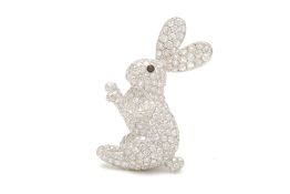 AN 18K WHITE GOLD & DIAMOND RABBIT BROOCH