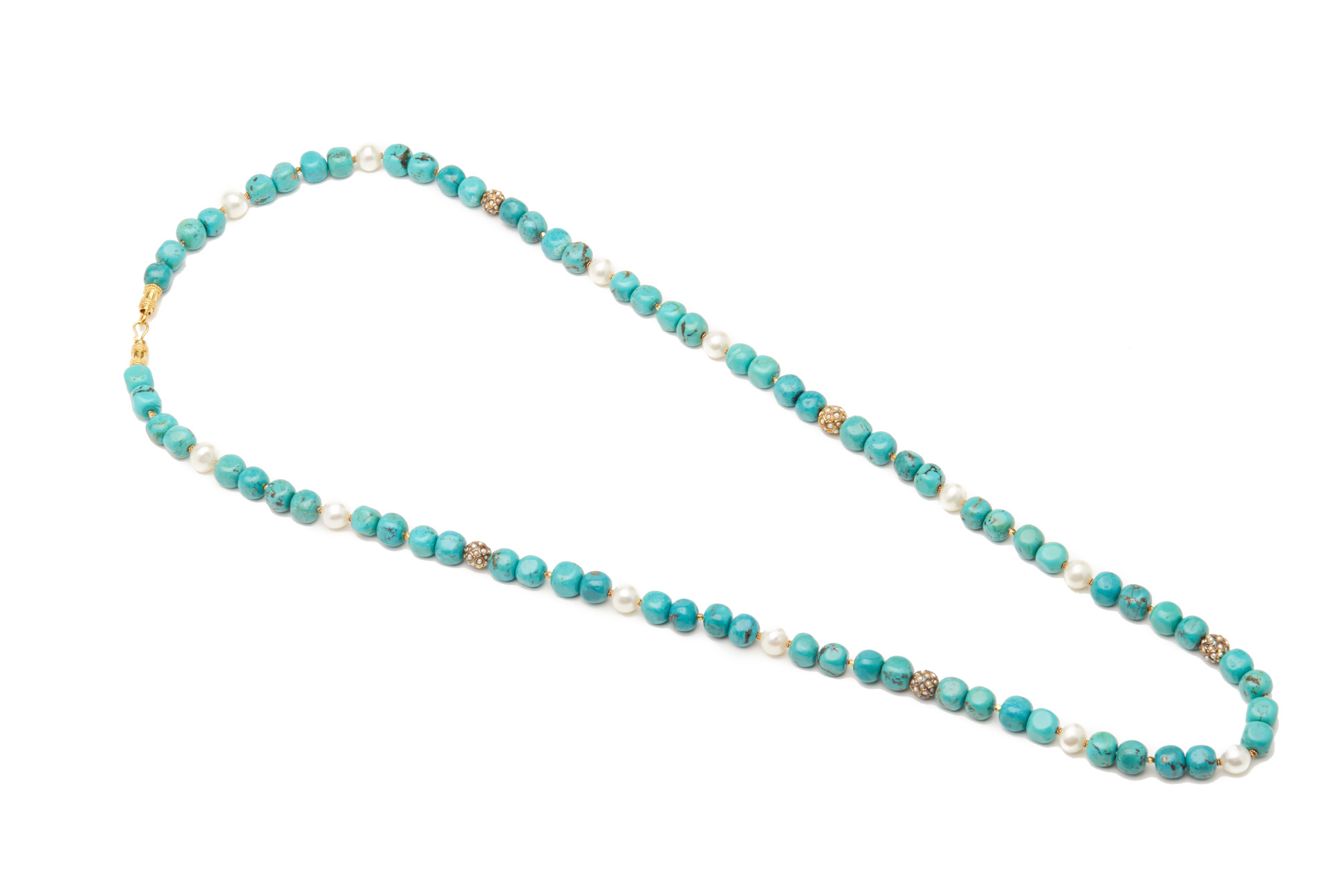 A TURQUOISE BEAD AND PEARL NECKLACE - Image 3 of 3