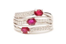 A PLATINUM RUBY AND DIAMOND RING