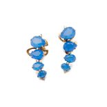 A PAIR OF BLUE AGATE AND DIAMOND EARRINGS