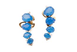 A PAIR OF BLUE AGATE AND DIAMOND EARRINGS