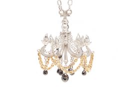 AN 18K GOLD BLACK DIAMOND CHANDELIER PENDANT NECKLACE