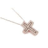 A WHITE GOLD DIAMOND CROSS PENDANT ON CHAIN