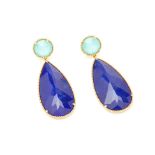 A PAIR OF LAPIS LAZULI AND TURQUOISE DROP EARRINGS