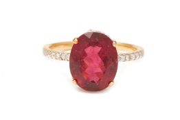 A RUBELLITE AND DIAMOND RING