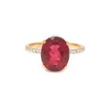 A RUBELLITE AND DIAMOND RING