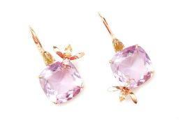 A PAIR OF AMETHYST AND MULTI GEM-SET BEE EARRINGS