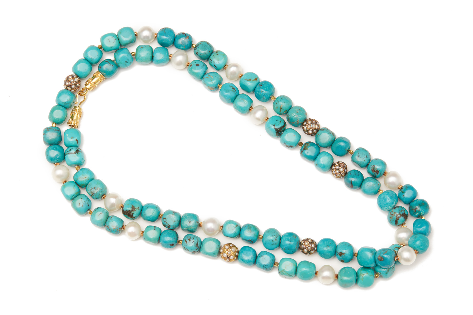 A TURQUOISE BEAD AND PEARL NECKLACE - Image 2 of 3