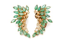 A PAIR OF EMERALD AND DIAMOND EARRINGS