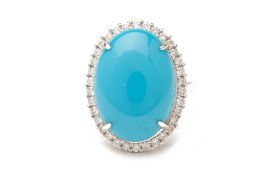 A TURQUOISE AND DIAMOND RING