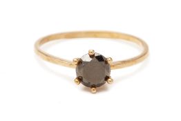 A BLACK DIAMOND SINGLE STONE RING