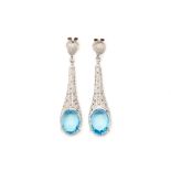 A PAIR OF BLUE TOPAZ AND DIAMOND DROP EARRINGS