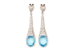 A PAIR OF BLUE TOPAZ AND DIAMOND DROP EARRINGS